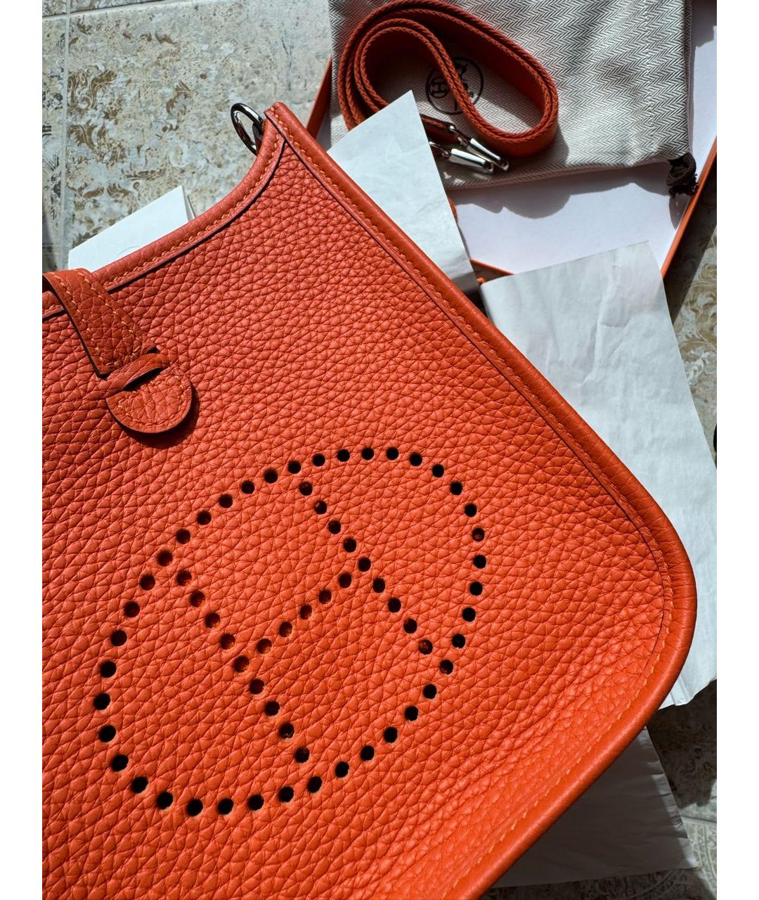 HERMES Оранжевая кожаная сумка через плечо, фото 2
