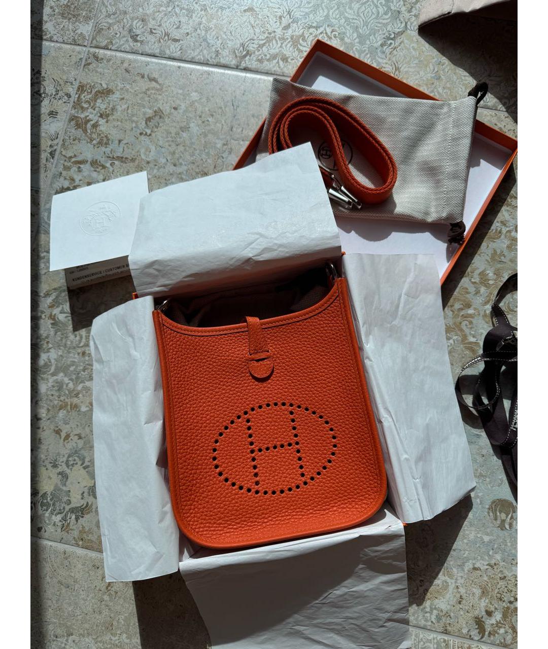 HERMES Оранжевая кожаная сумка через плечо, фото 3