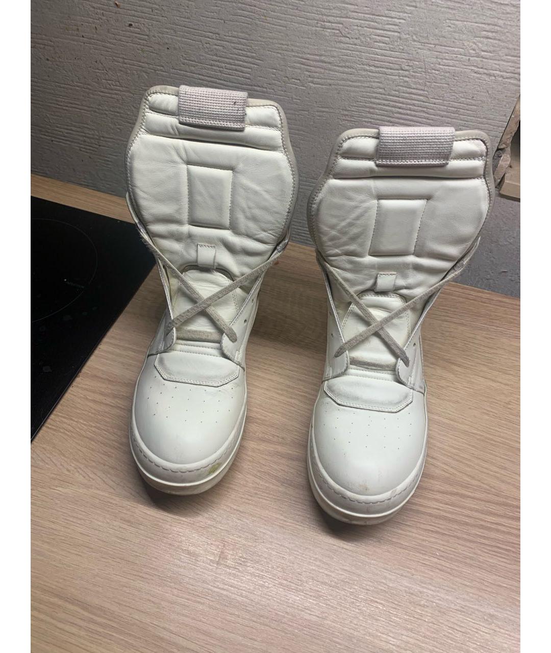 RICK OWENS Белые кожаные высокие кроссовки / кеды, фото 2