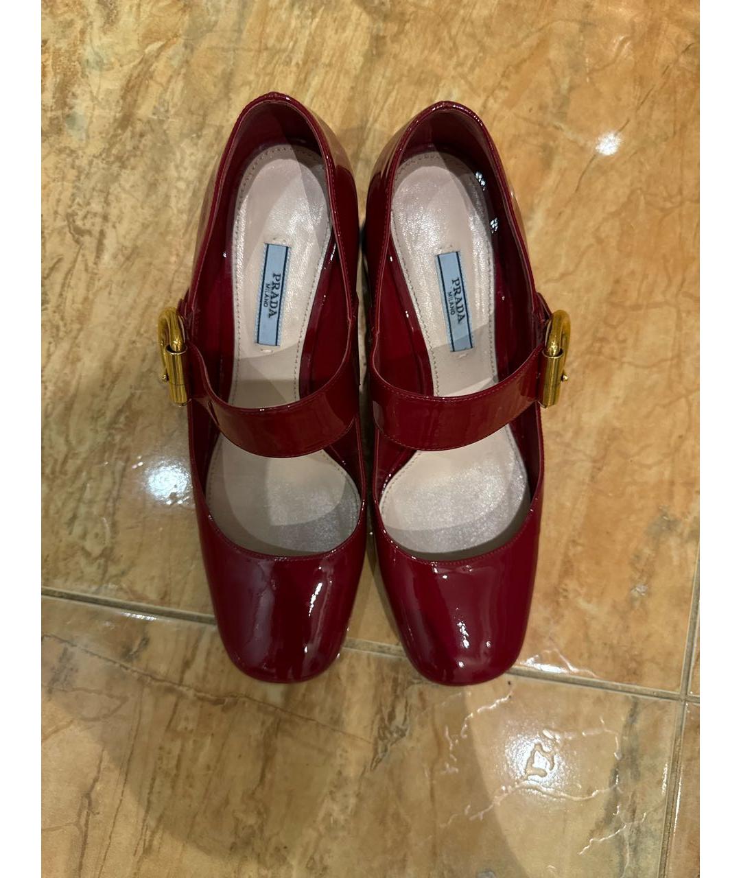 PRADA Бордовые туфли из лакированной кожи, фото 3