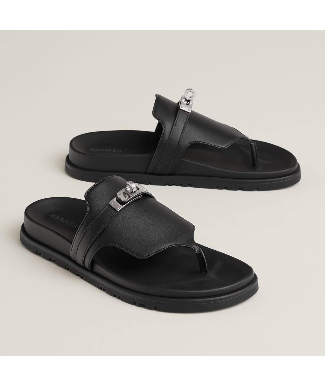 HERMES Черные кожаные сандалии, фото 2