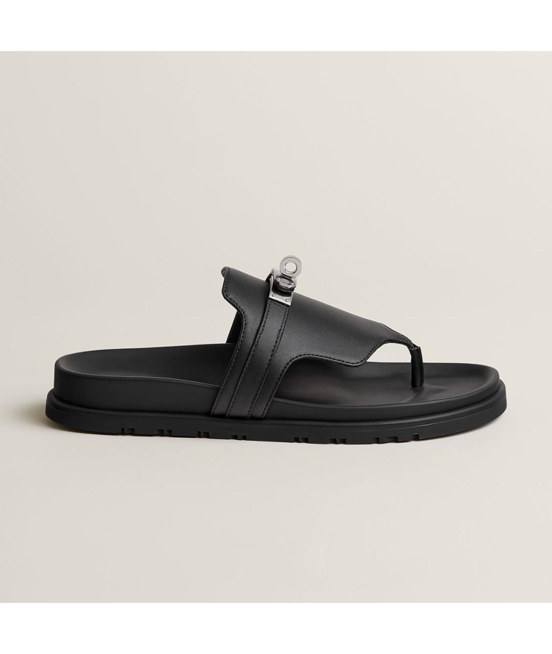 HERMES Черные кожаные сандалии, фото 3