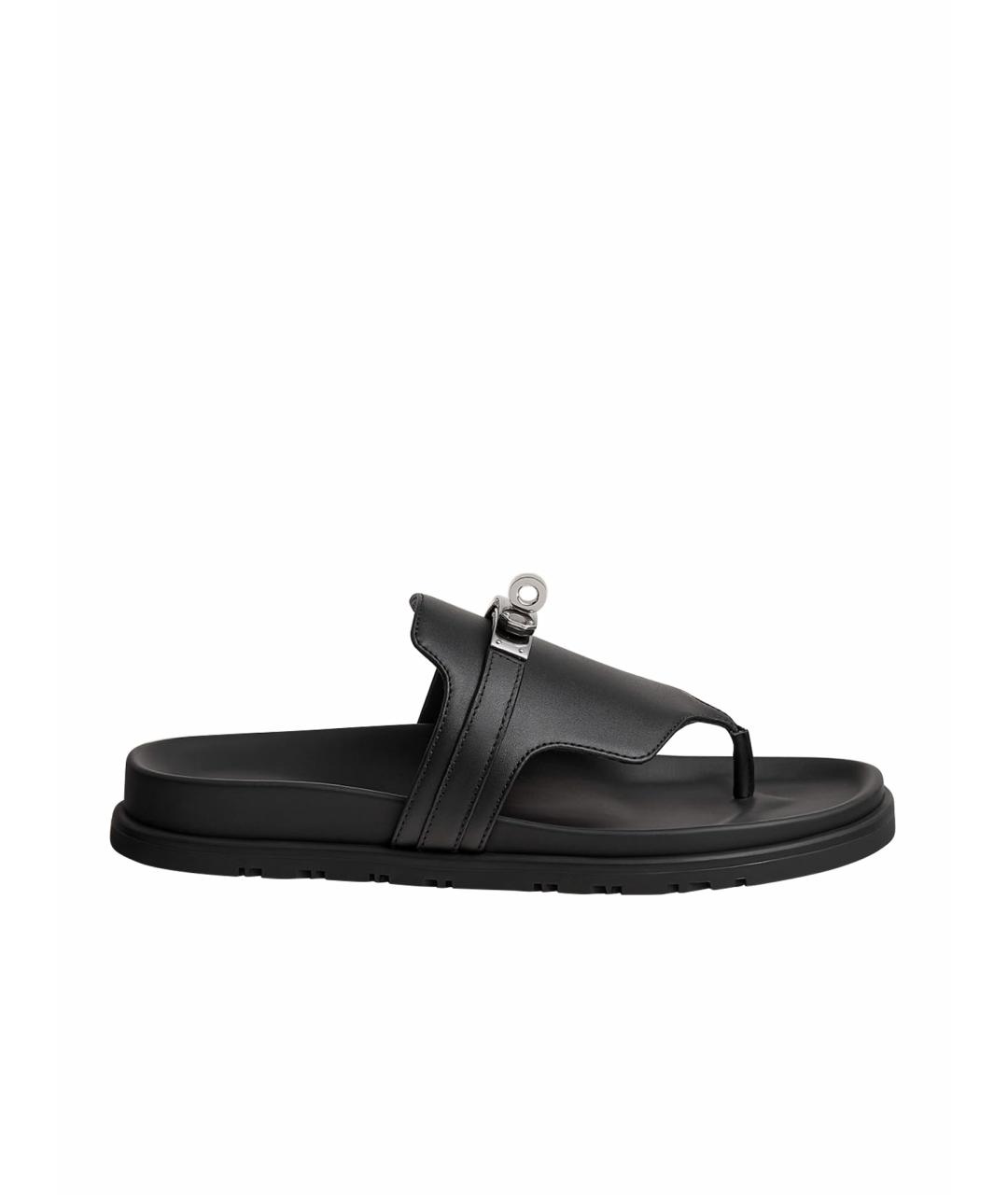 HERMES Черные кожаные сандалии, фото 4