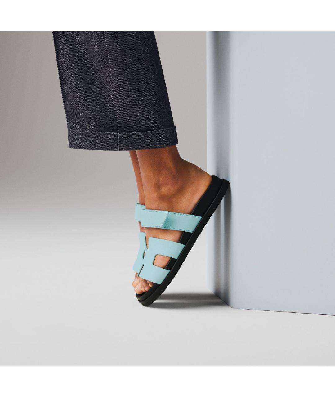 HERMES Голубые кожаные сандалии, фото 2