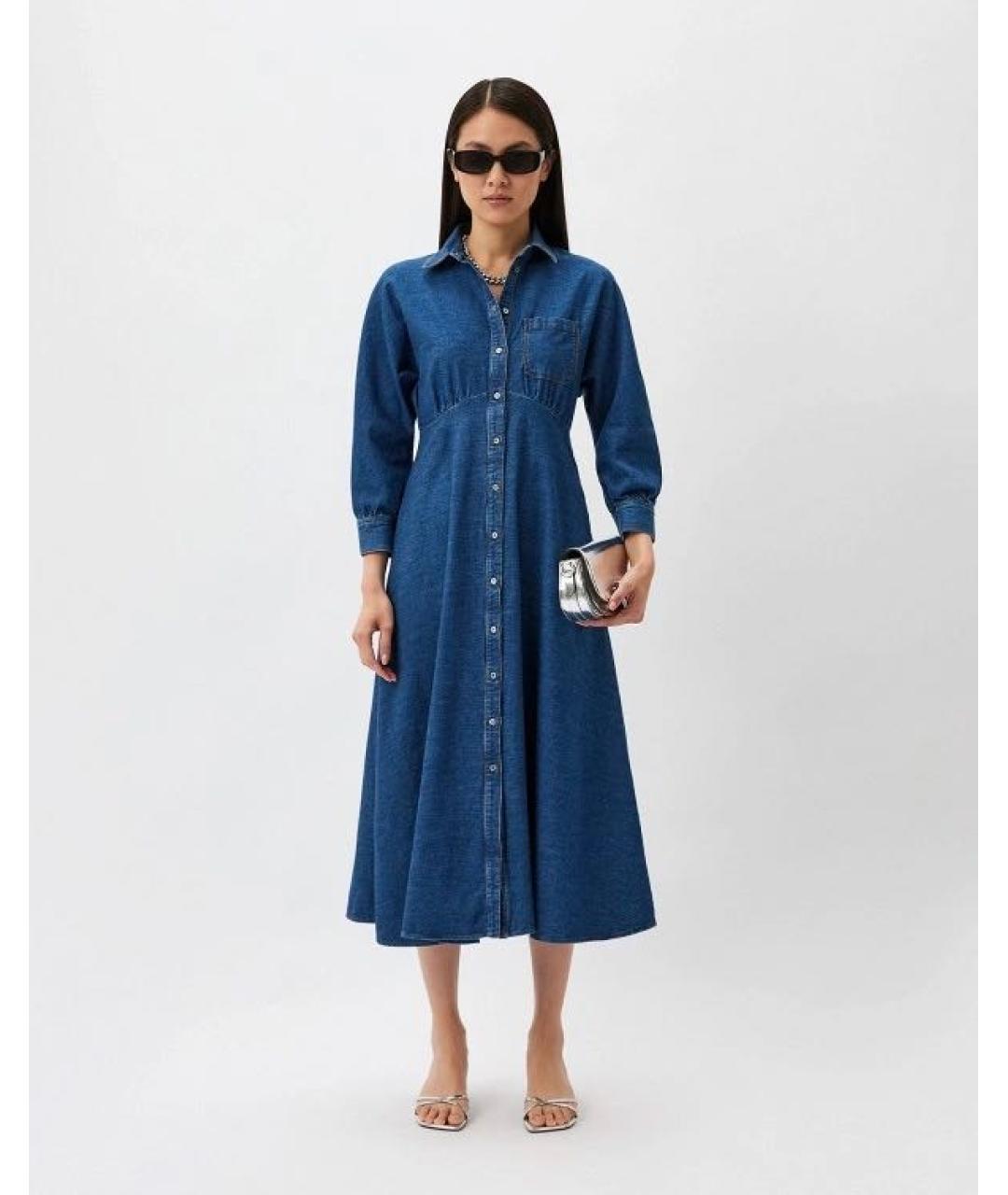 WEEKEND MAX MARA Темно-синее хлопковое повседневное платье, фото 3