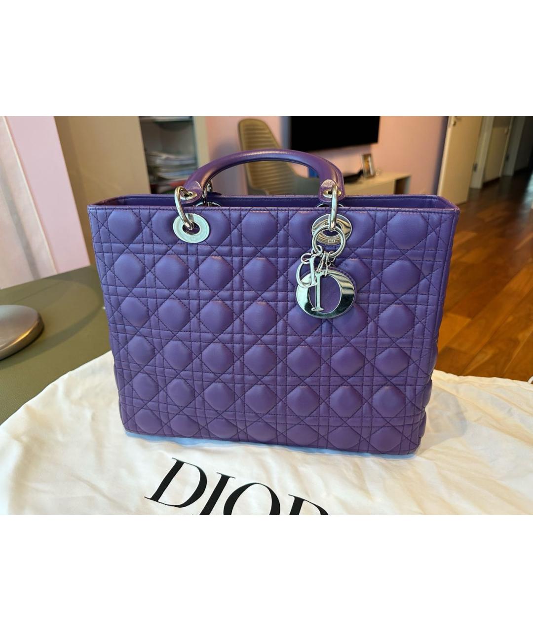 CHRISTIAN DIOR Фиолетовая кожаная сумка с короткими ручками, фото 9