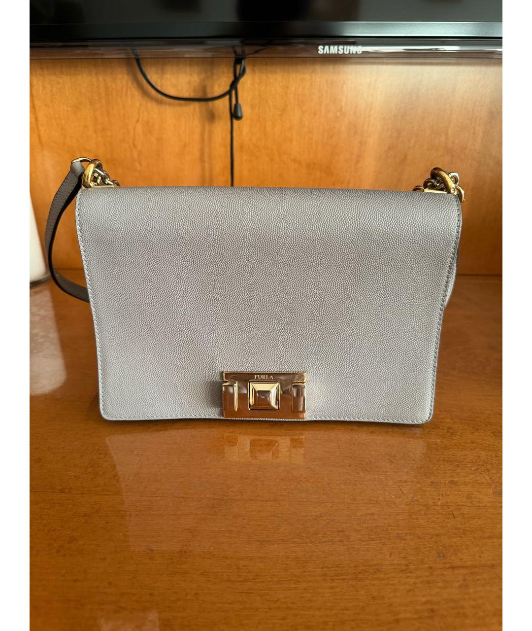 FURLA Антрацитовая кожаная сумка через плечо, фото 9