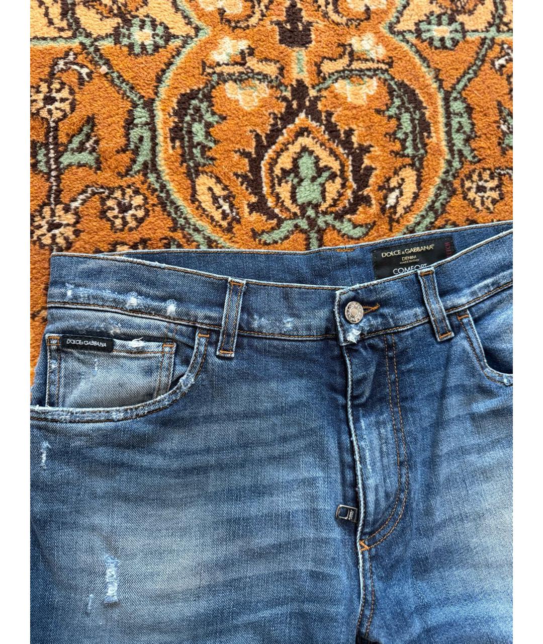 DOLCE&GABBANA Синие хлопковые прямые джинсы, фото 2