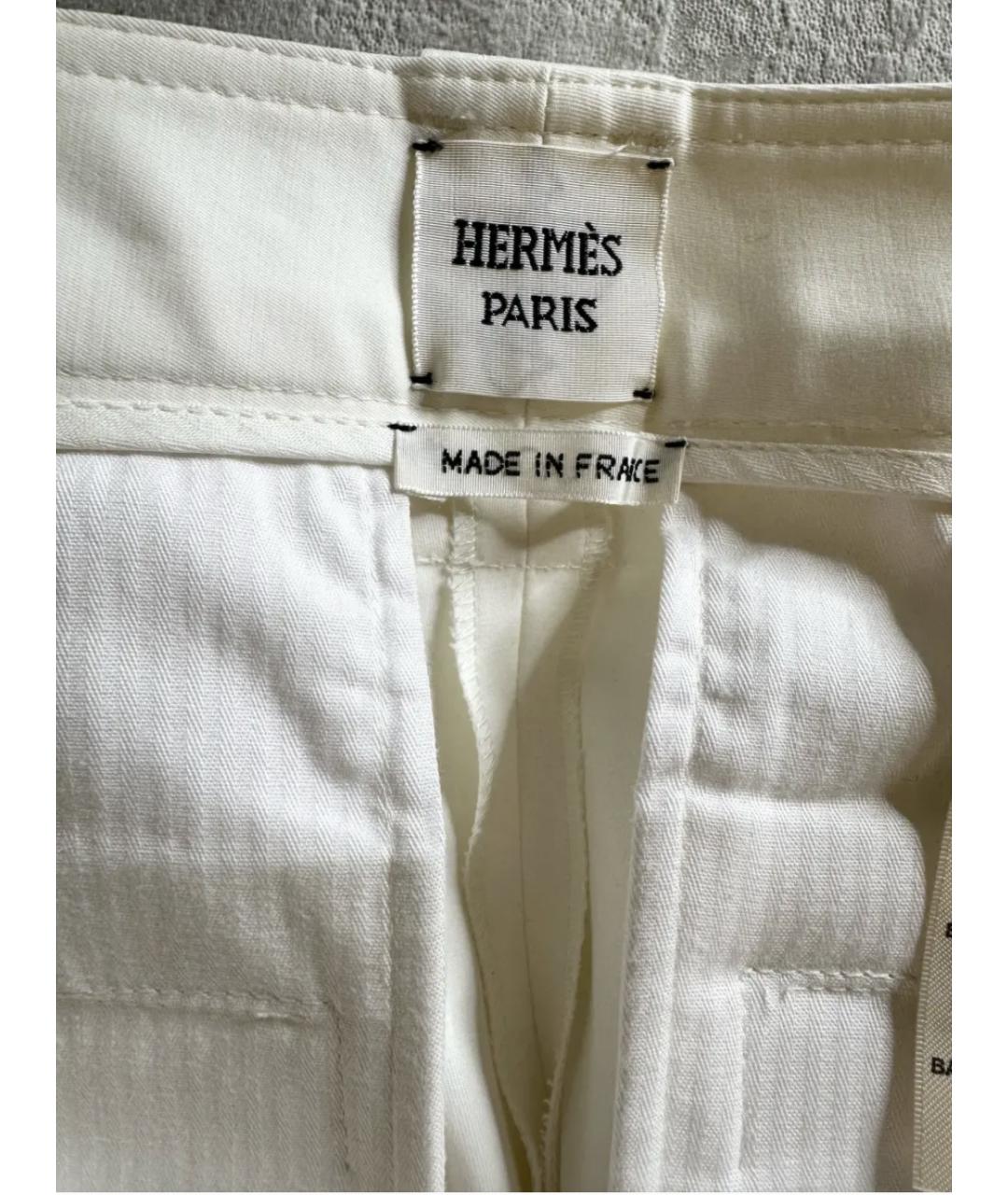 HERMES Белые хлопковые брюки широкие, фото 5