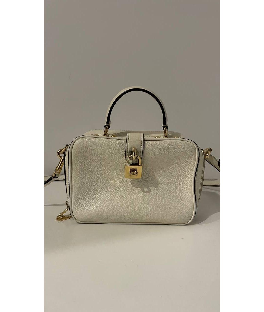 DOLCE&GABBANA Белая кожаная сумка с короткими ручками, фото 6