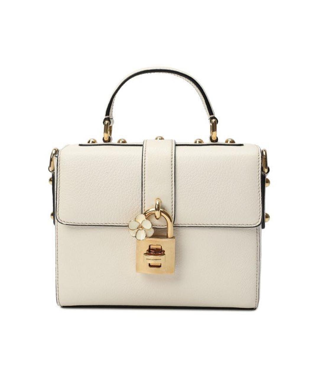 DOLCE&GABBANA Белая кожаная сумка с короткими ручками, фото 7
