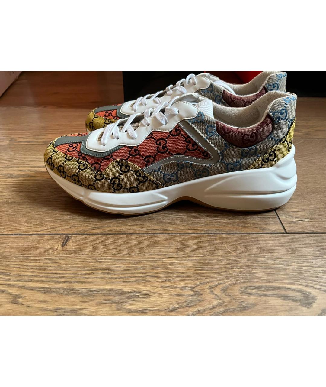 GUCCI Золотые текстильные низкие кроссовки / кеды, фото 3