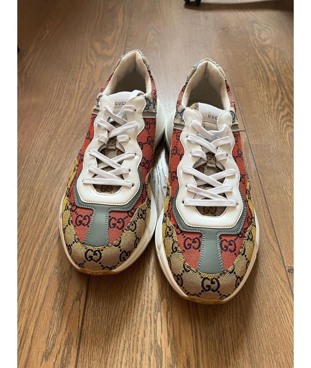GUCCI Золотые текстильные низкие кроссовки / кеды, фото 2
