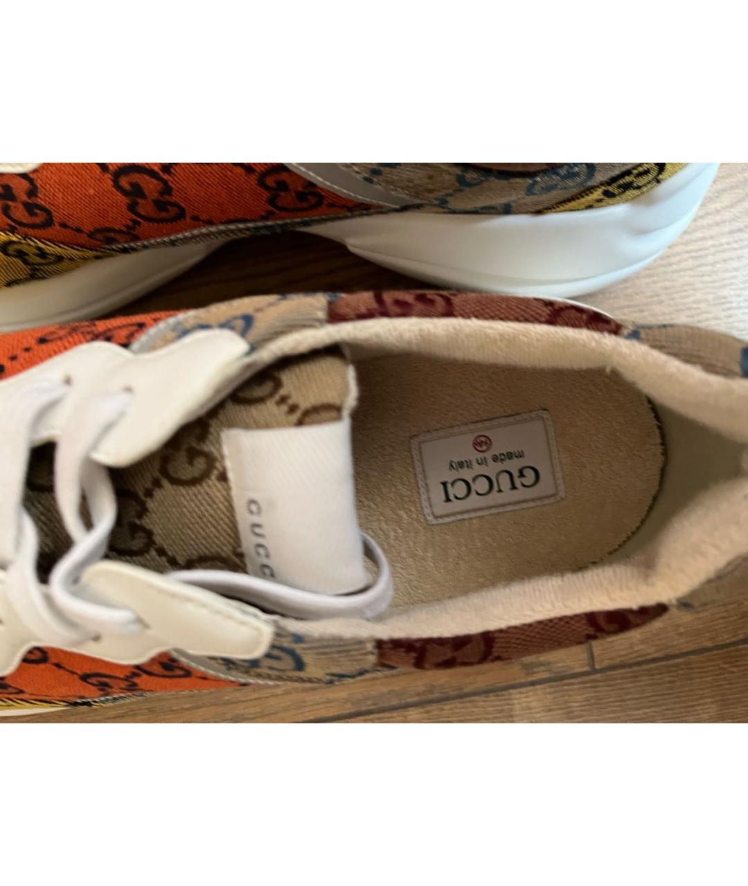 GUCCI Золотые текстильные низкие кроссовки / кеды, фото 4