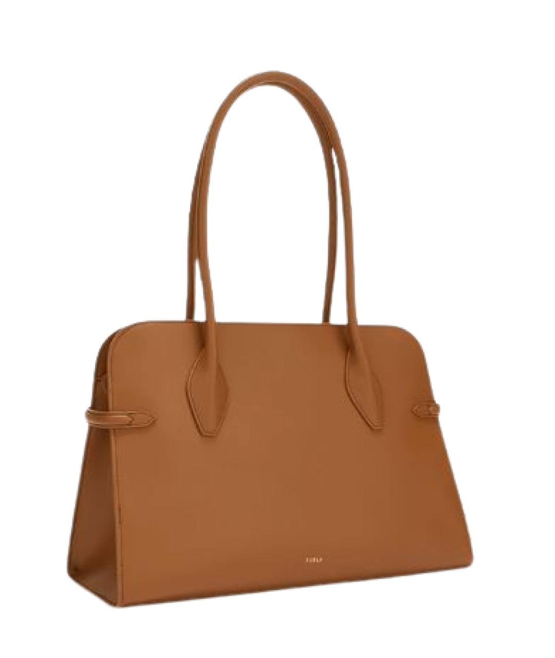 FURLA Коричневая кожаная сумка с короткими ручками, фото 2