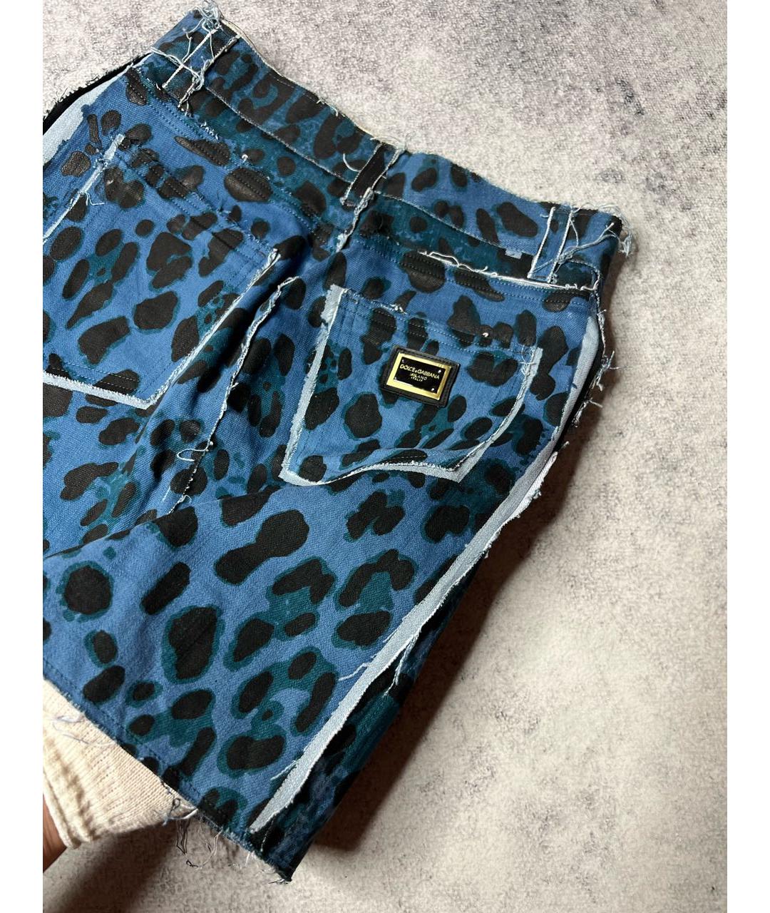DOLCE&GABBANA Синяя хлопко-эластановая юбка мини, фото 4