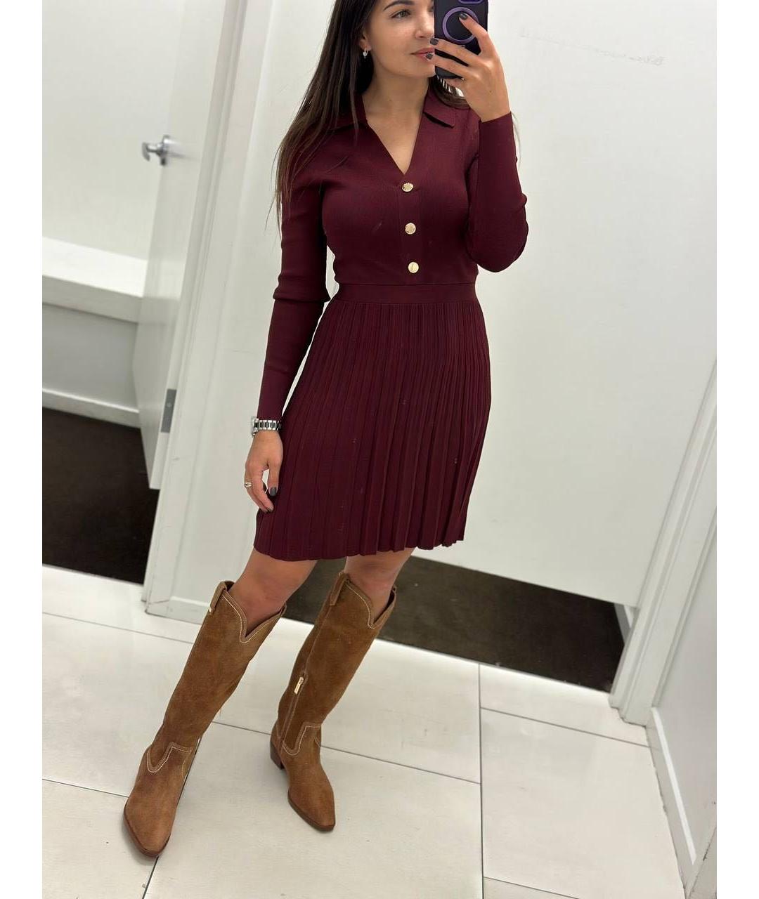 MICHAEL KORS Бордовое вискозное повседневное платье, фото 5
