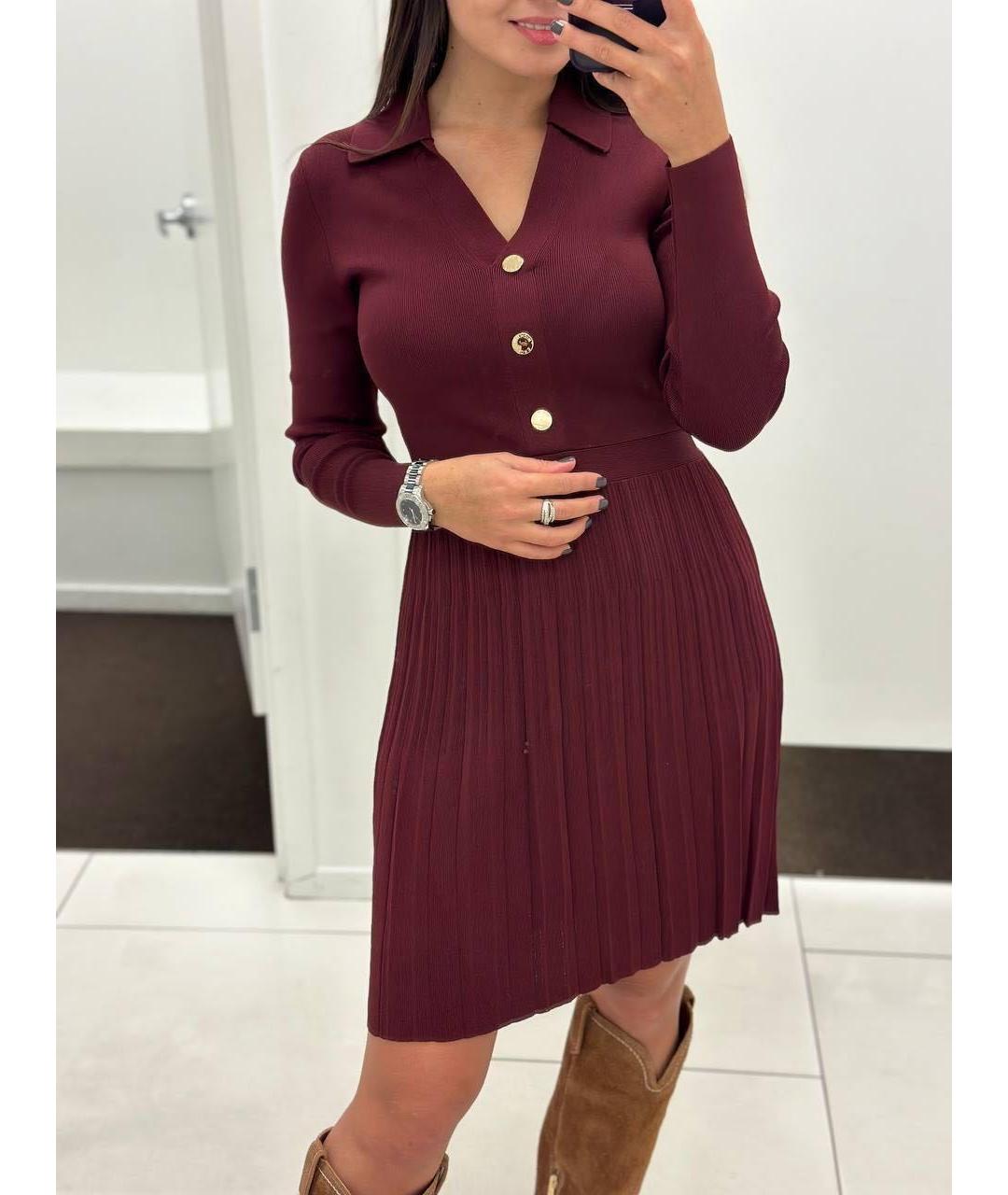 MICHAEL KORS Бордовое вискозное повседневное платье, фото 4