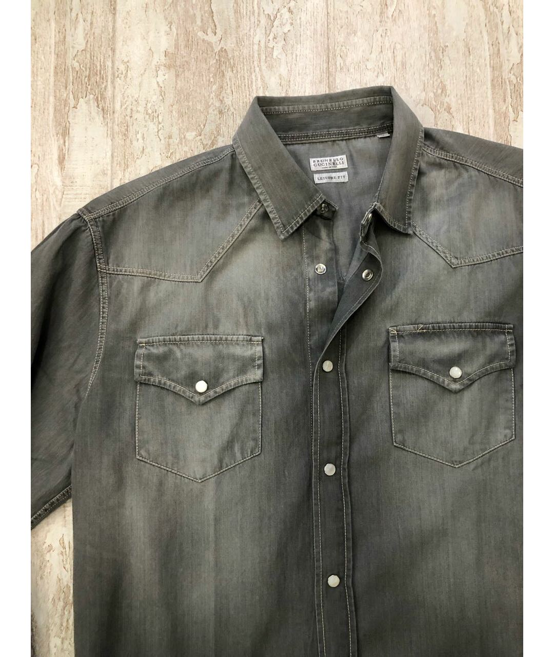 BRUNELLO CUCINELLI Серая хлопковая кэжуал рубашка, фото 3