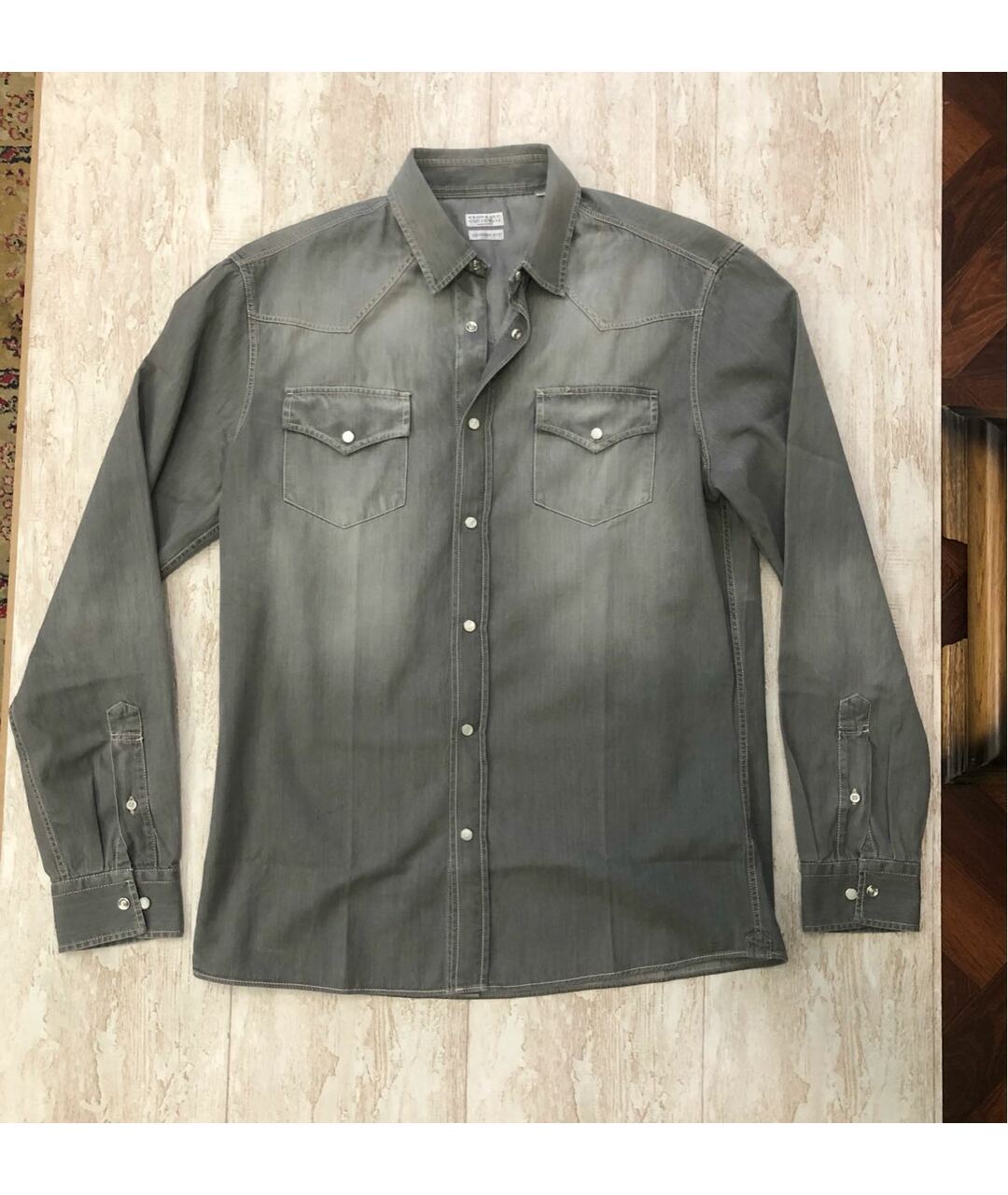 BRUNELLO CUCINELLI Серая хлопковая кэжуал рубашка, фото 9