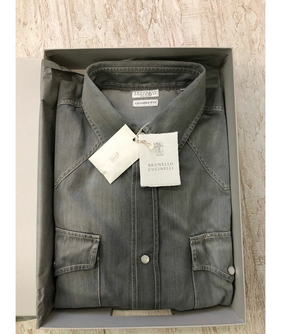 BRUNELLO CUCINELLI Серая хлопковая кэжуал рубашка, фото 8