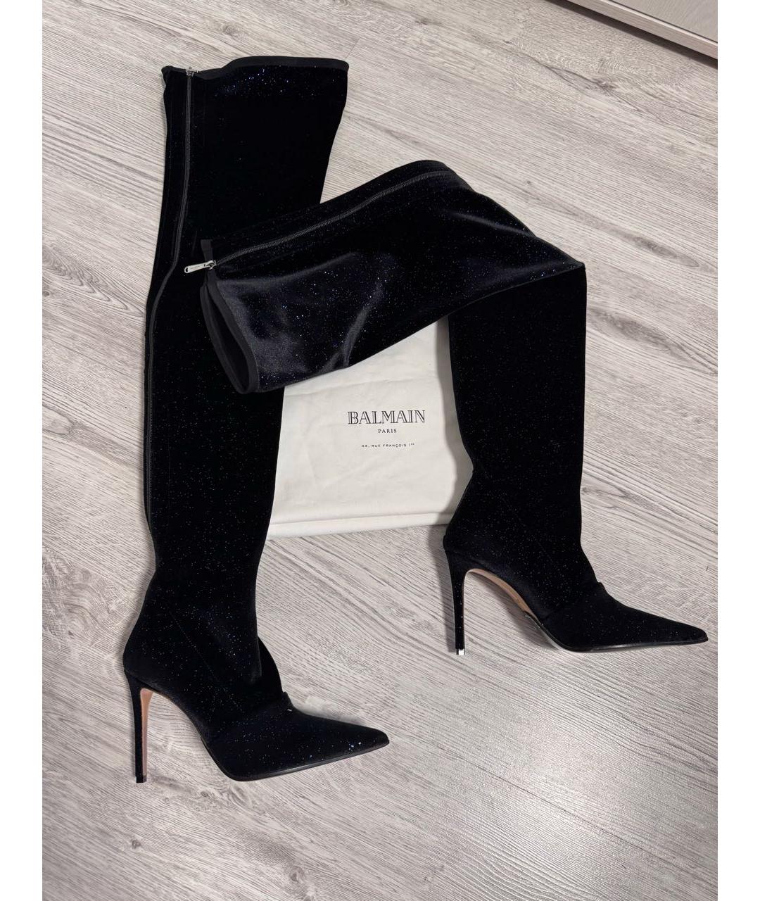 BALMAIN Черные бархатные ботфорты, фото 7
