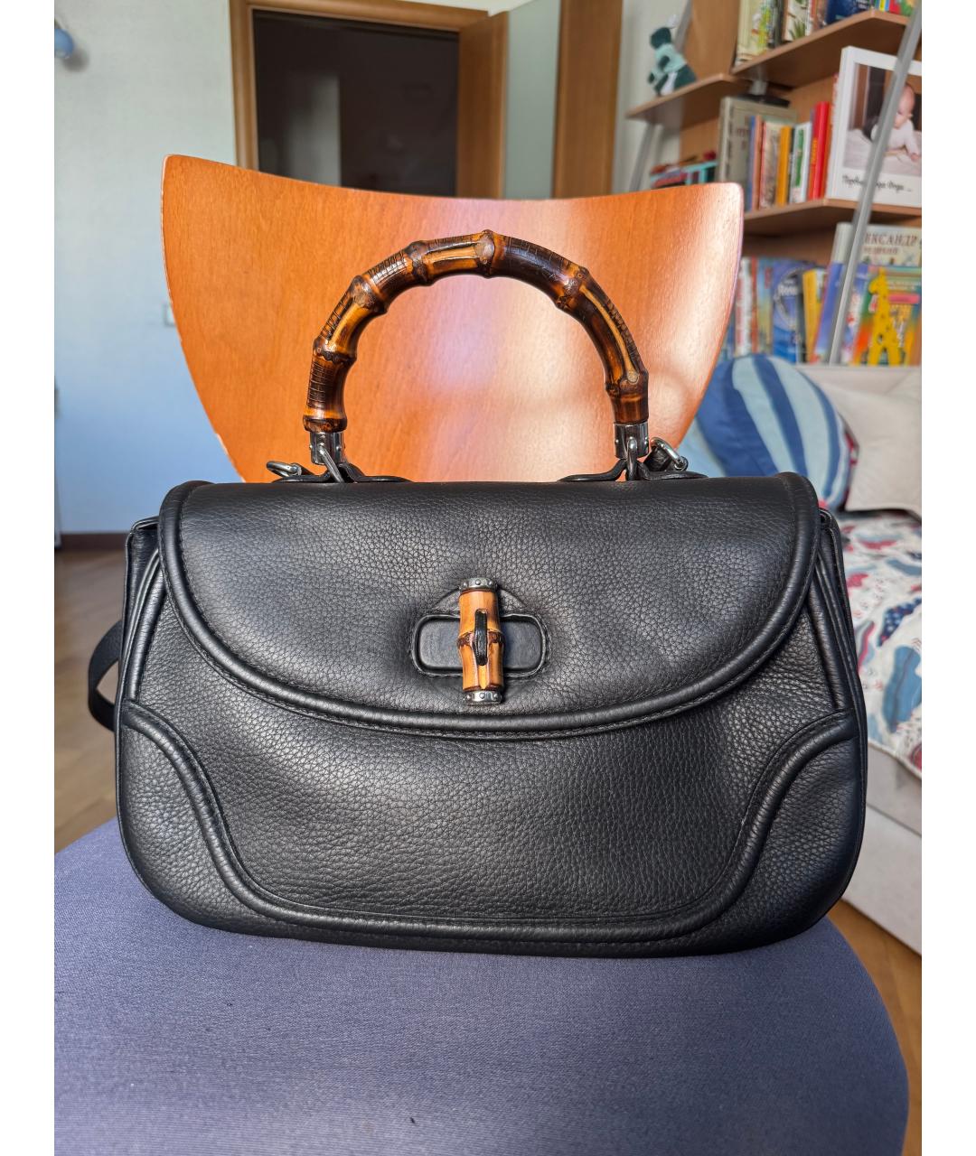 GUCCI Черная кожаная сумка с короткими ручками, фото 8