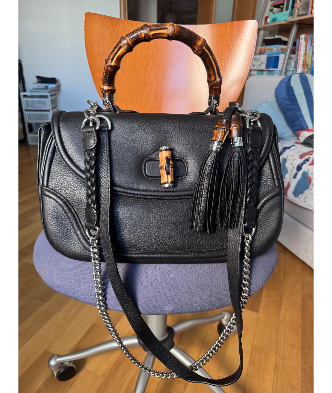 GUCCI Черная кожаная сумка с короткими ручками, фото 2