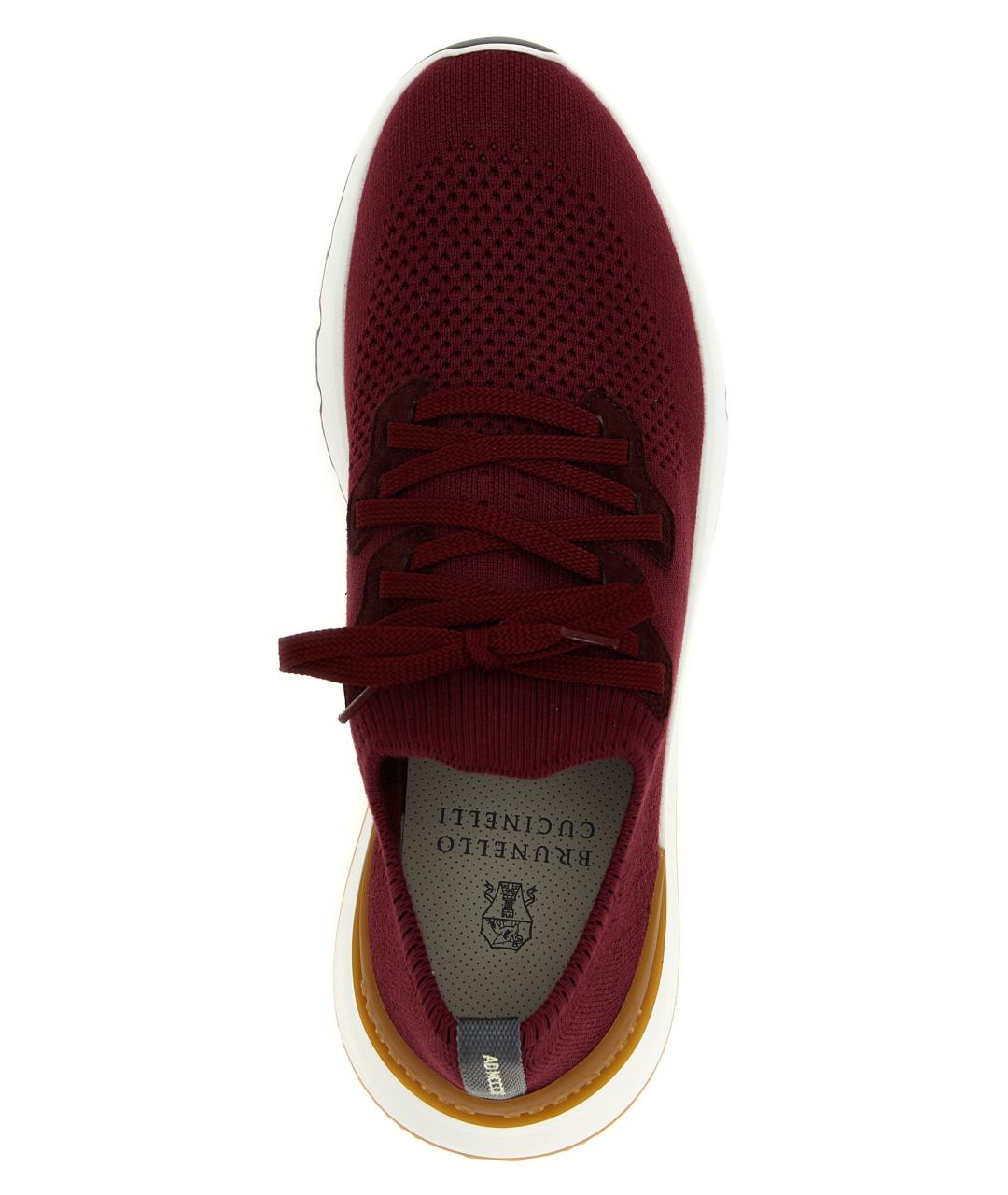 BRUNELLO CUCINELLI Бордовые текстильные низкие кроссовки / кеды, фото 4