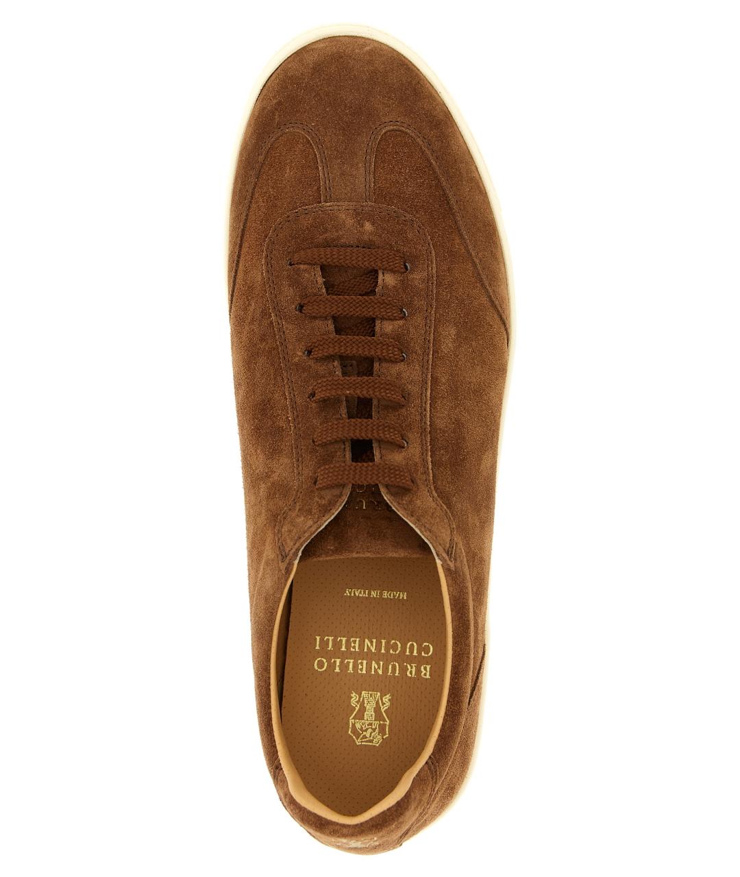 BRUNELLO CUCINELLI Коричневые кожаные низкие кроссовки / кеды, фото 4