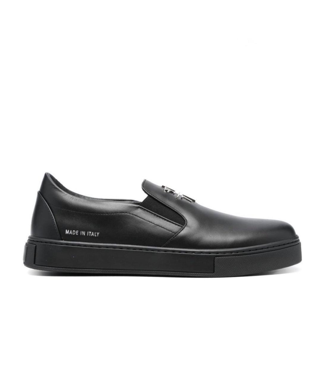 PHILIPP PLEIN Черные кожаные слипоны, фото 1