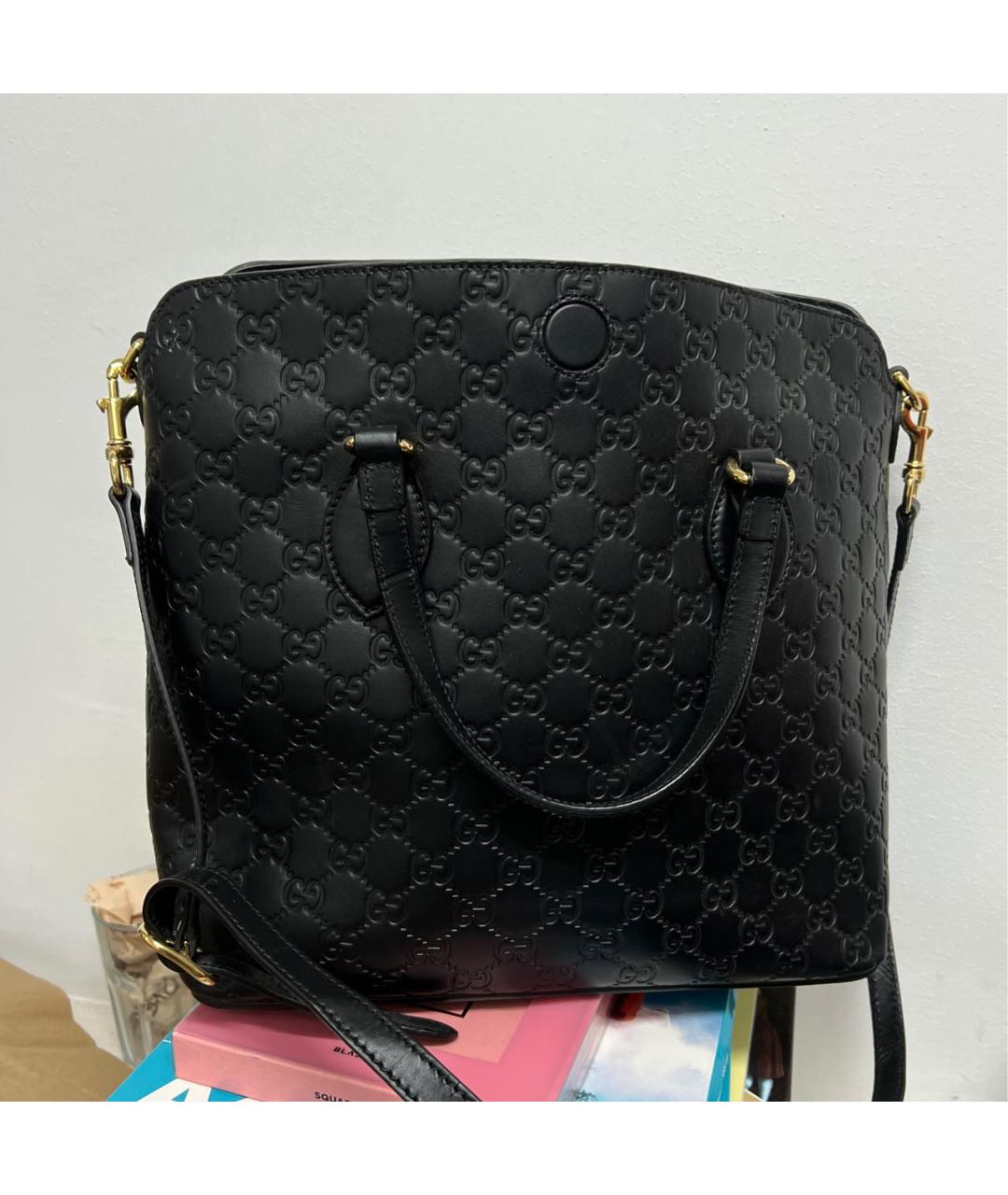 GUCCI Черная кожаная сумка тоут, фото 3