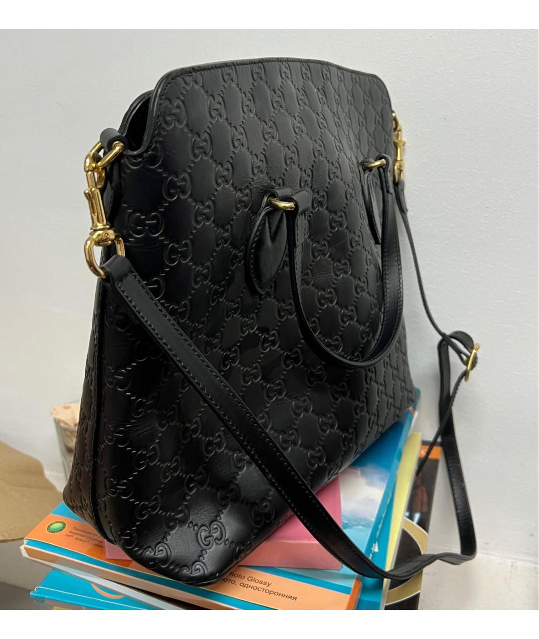 GUCCI Черная кожаная сумка тоут, фото 2