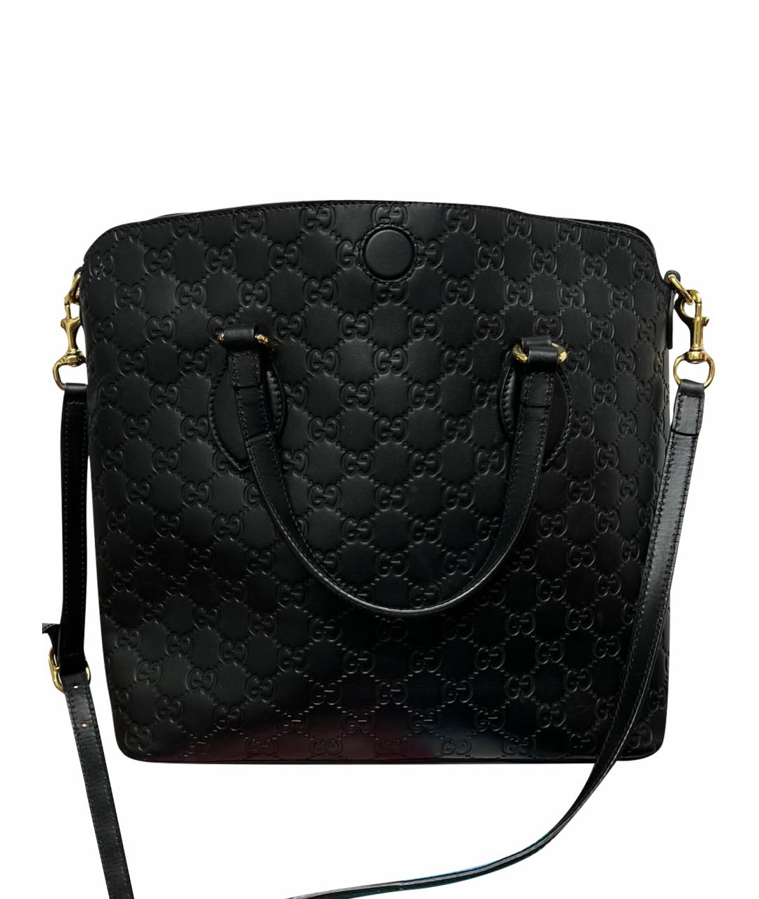 GUCCI Черная кожаная сумка тоут, фото 1