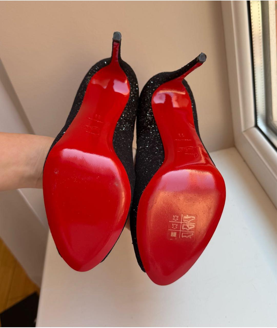 CHRISTIAN LOUBOUTIN Антрацитовые текстильные туфли, фото 4