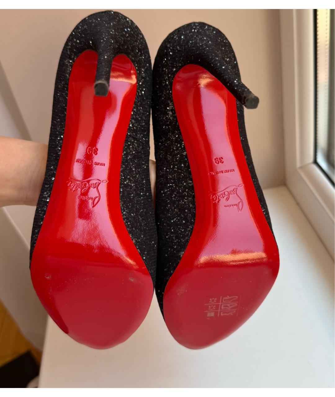 CHRISTIAN LOUBOUTIN Антрацитовые текстильные туфли, фото 5