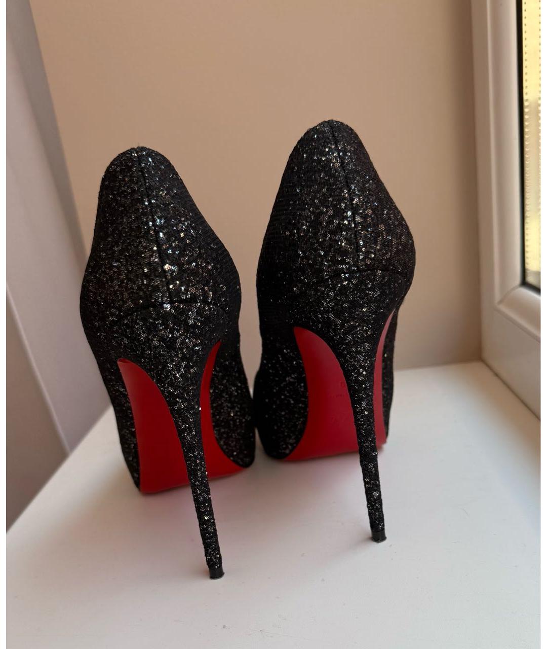 CHRISTIAN LOUBOUTIN Антрацитовые текстильные туфли, фото 3
