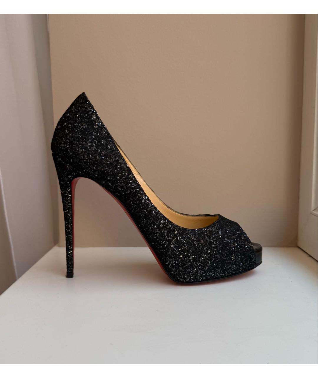 CHRISTIAN LOUBOUTIN Антрацитовые текстильные туфли, фото 8