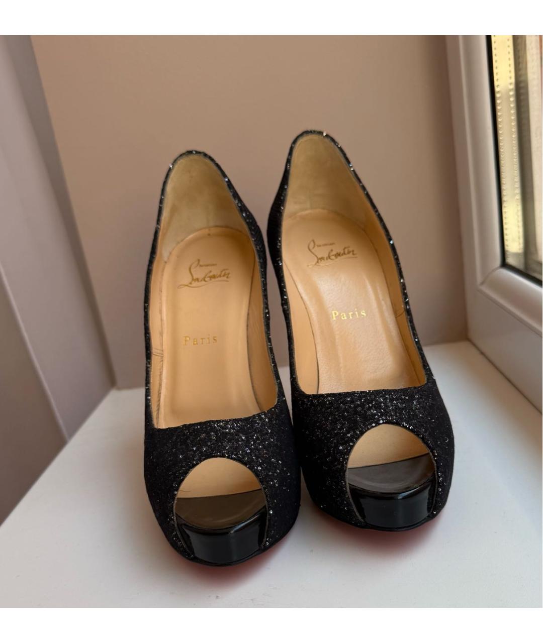CHRISTIAN LOUBOUTIN Антрацитовые текстильные туфли, фото 2