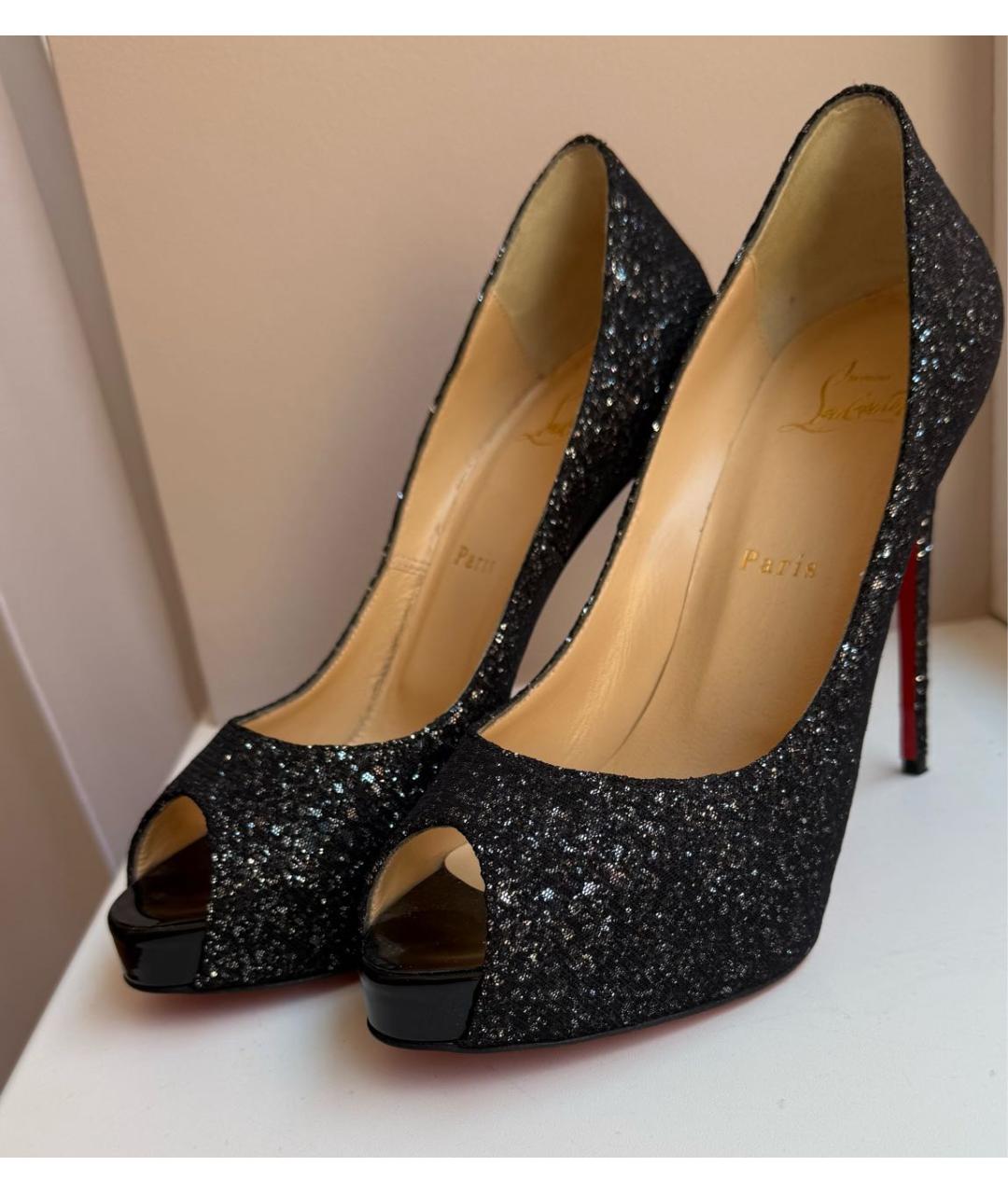 CHRISTIAN LOUBOUTIN Антрацитовые текстильные туфли, фото 6