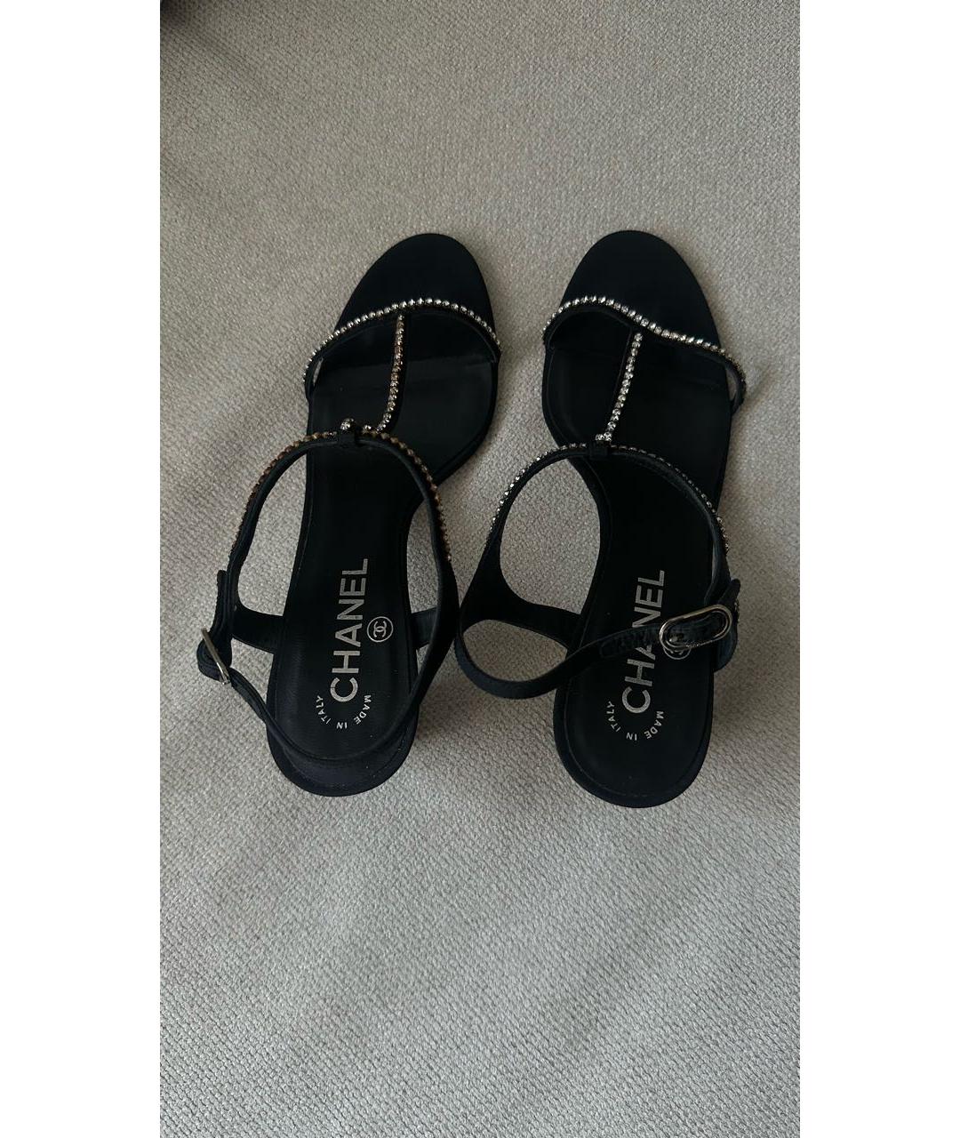 CHANEL Черные текстильные босоножки, фото 3