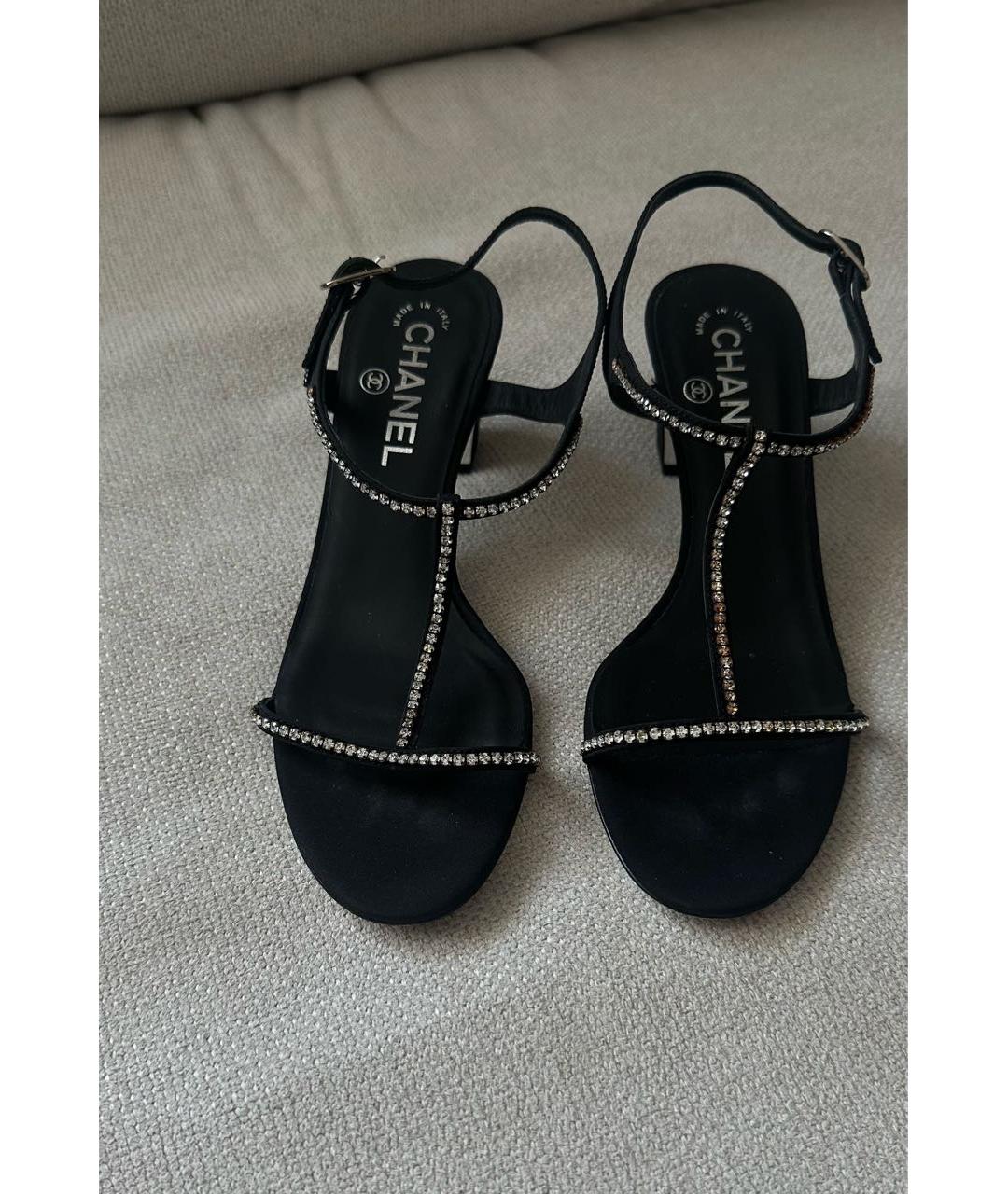 CHANEL Черные текстильные босоножки, фото 2