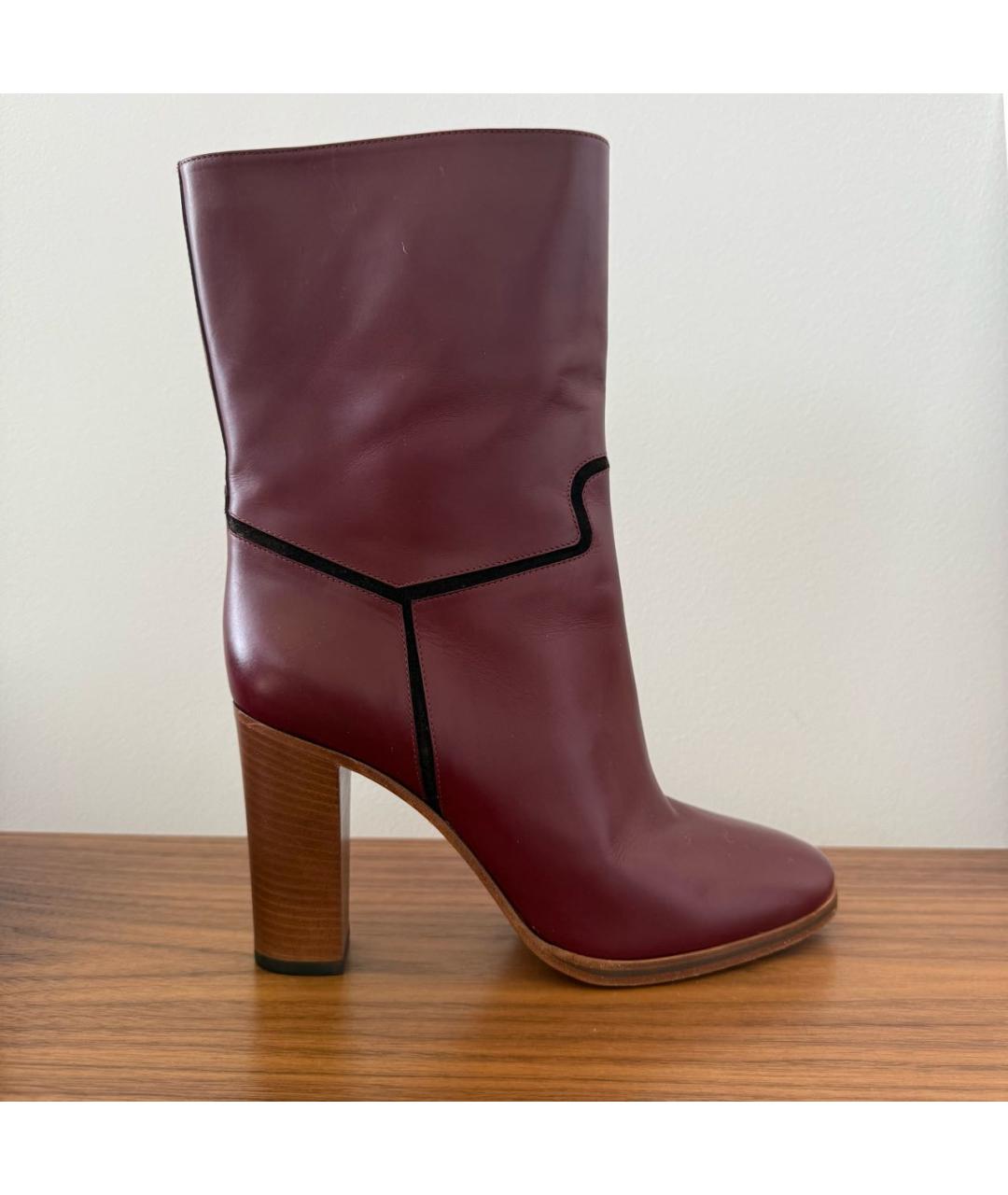 VICTORIA BECKHAM Бордовые кожаные полусапоги, фото 6