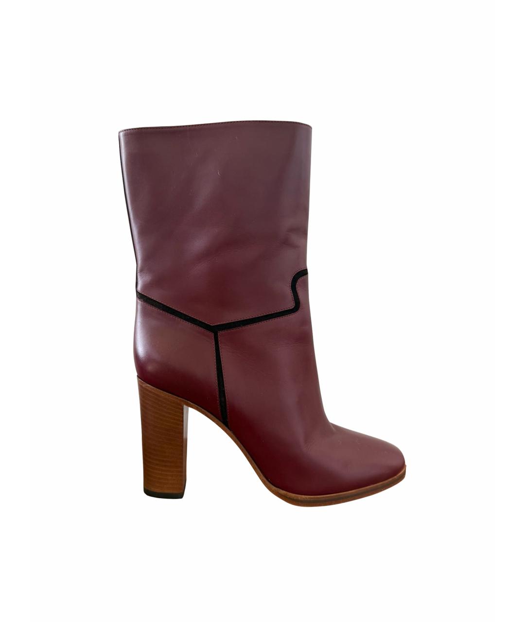 VICTORIA BECKHAM Бордовые кожаные полусапоги, фото 1