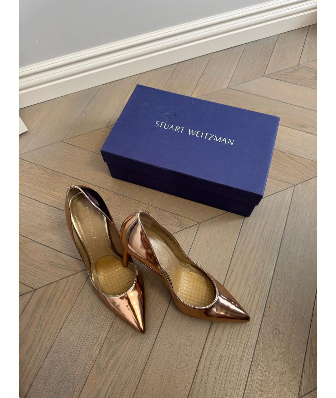 STUART WEITZMAN Золотые кожаные туфли, фото 8