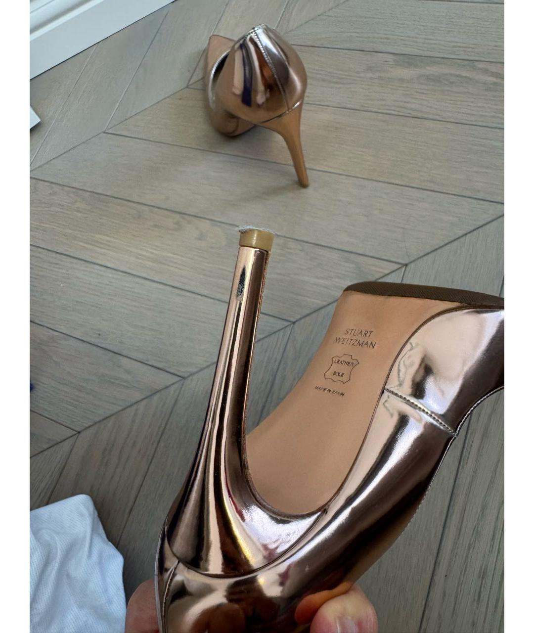 STUART WEITZMAN Золотые кожаные туфли, фото 5