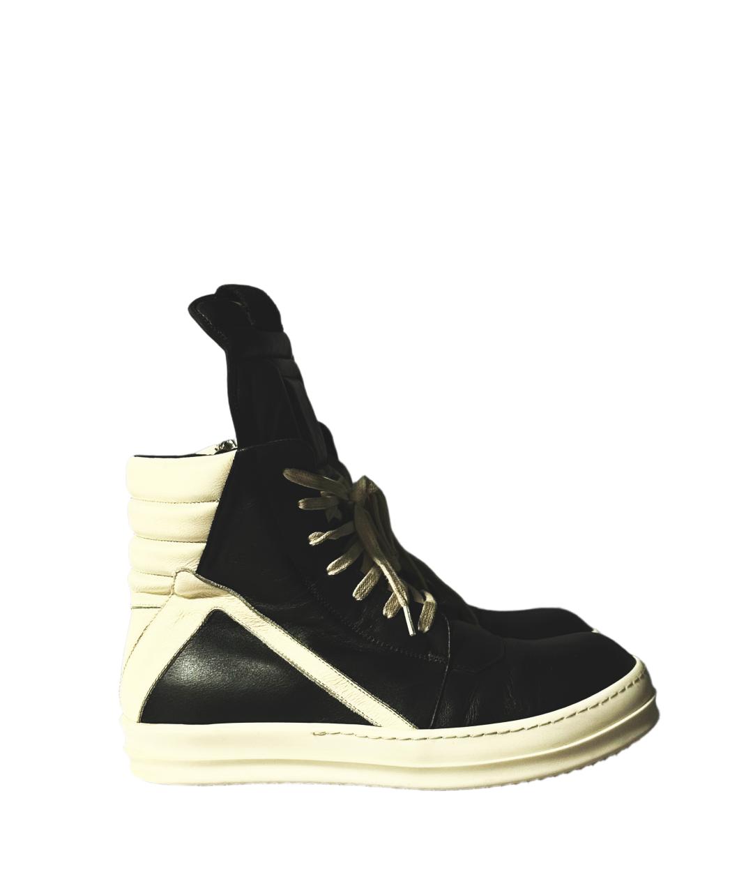 RICK OWENS Черные кожаные высокие кроссовки / кеды, фото 3