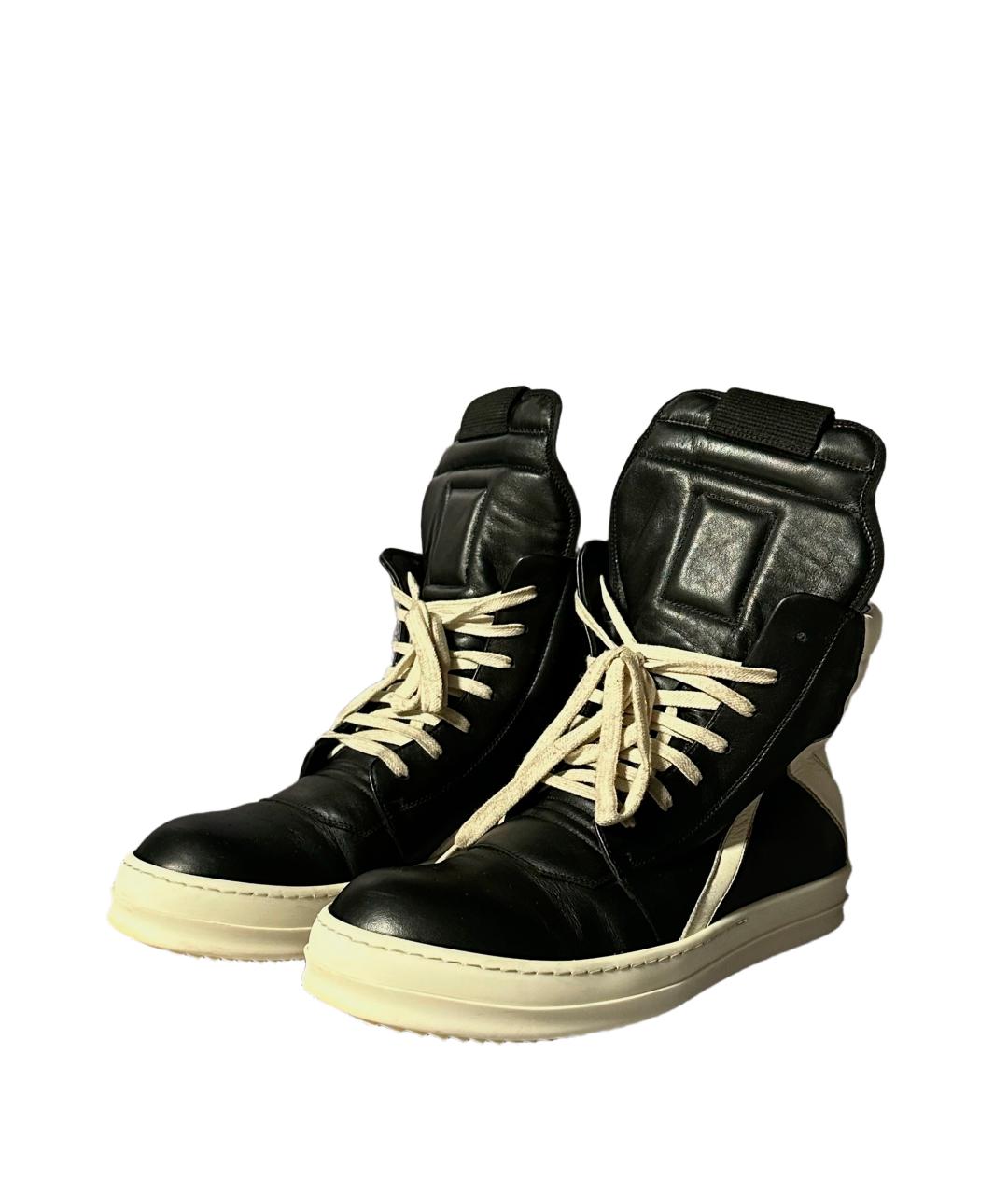 RICK OWENS Черные кожаные высокие кроссовки / кеды, фото 2