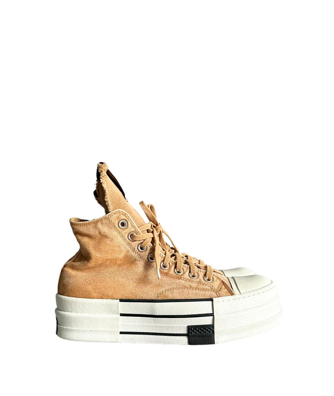 RICK OWENS DRKSHDW Коричневые текстильные высокие кроссовки / кеды, фото 3