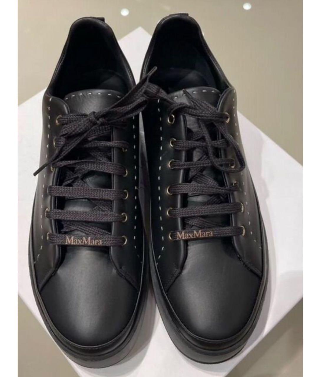 MAX MARA Черные кожаные кеды, фото 2
